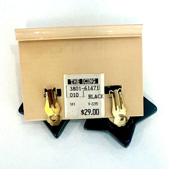 Vintage Black Star and Rhinestone Star Clip-On Earrings - Picture 3 of 7